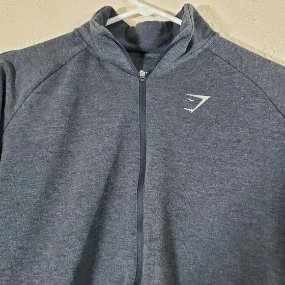 Gymshark Quarter Zip Pullover Athletic Jacket Womens  M Blue Gray Thumb Holes - Picture 2 of 12